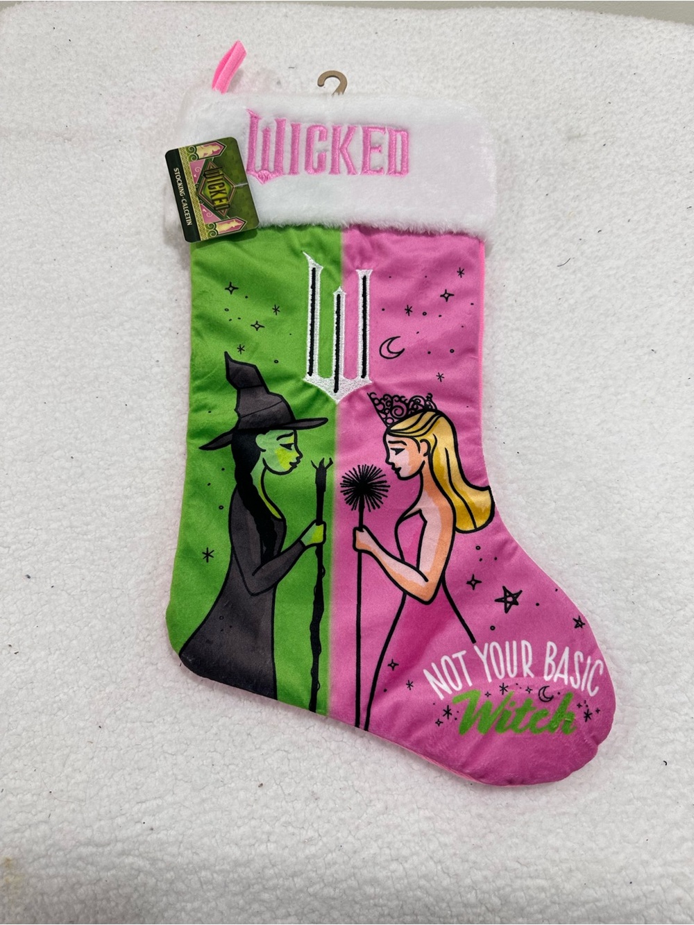 Wicked 'Not Your Basic Witch' Pink & Green Holiday Stocking